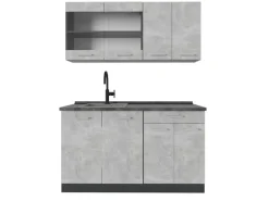 Vicco R-Line Singleküche Beton/Anthrazit 140 cm AP Anthrazit ohne E-Geräte