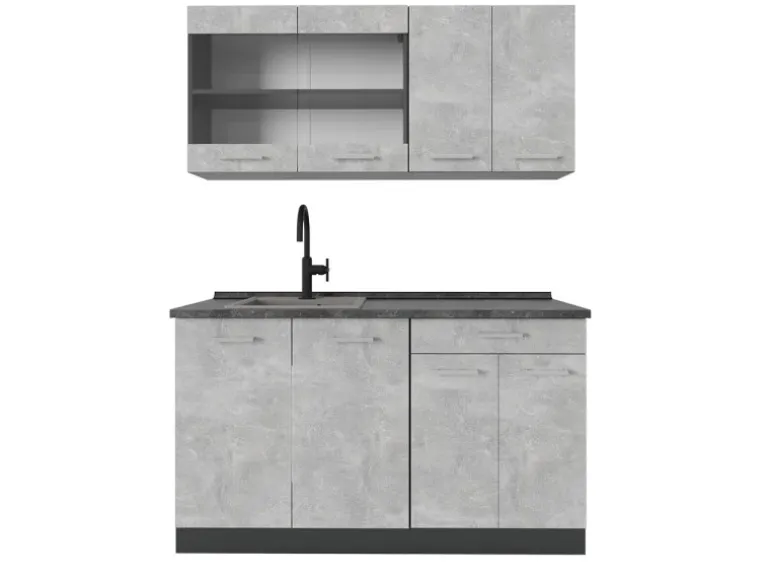 Vicco R-Line Singleküche Beton/Anthrazit 140 cm AP Anthrazit ohne E-Geräte