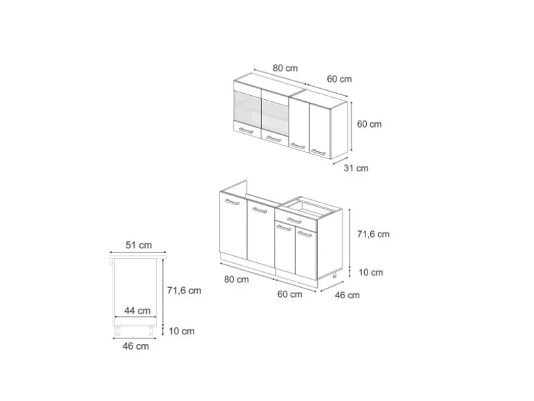 Vicco R-Line Singleküche Beton/Anthrazit 140 cm AP Anthrazit ohne E-Geräte