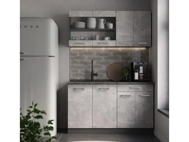 Vicco R-Line Singleküche Beton/Anthrazit 140 cm AP Anthrazit ohne E-Geräte