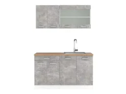 Vicco R-Line Singleküche Beton/Weiß 140 cm AP Eiche ohne E-Geräte