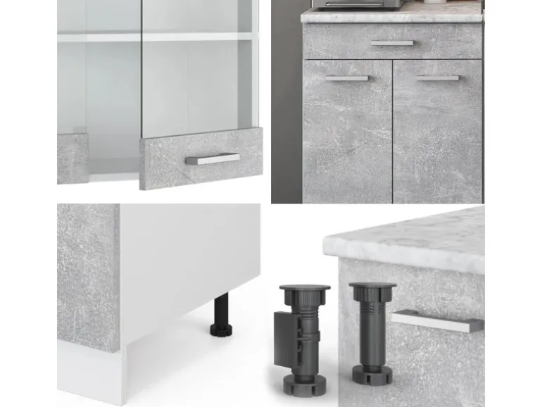 Vicco R-Line Singleküche Beton/Weiß 140 cm AP Eiche ohne E-Geräte