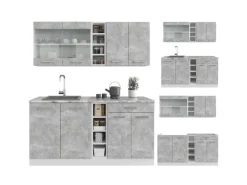 Vicco R-Line Singleküche Beton/Weiß 160 cm ohne Arbeitsplatte ohne E-Geräte