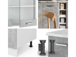 Vicco R-Line Singleküche Beton/Weiß 160 cm AP Marmor ohne E-Geräte