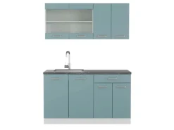 Vicco R-Line Singleküche Blau-Grau/Weiß 140 cm AP Anthrazit ohne E-Geräte