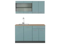 Vicco R-Line Singleküche Blau-Grau/Anthrazit 140 cm AP Eiche ohne E-Geräte