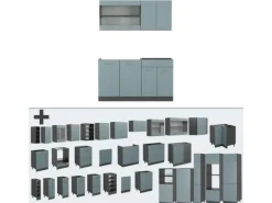 Vicco R-Line Singleküche Blau-Grau/Anthrazit 140 cm AP Eiche ohne E-Geräte
