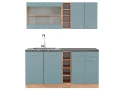 Vicco R-Line Singleküche Blau-Grau/Goldkraft Eiche 160 cm AP Anthrazit ohne E-Geräte