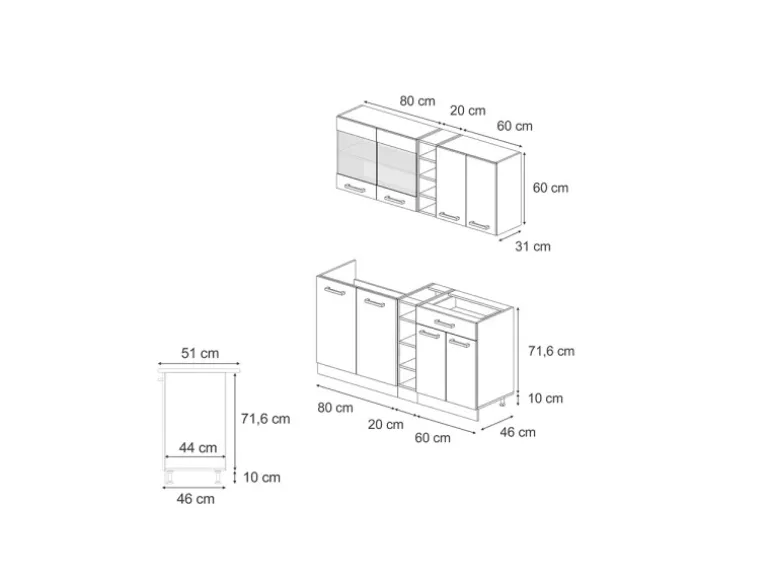 Vicco R-Line Singleküche Blau-Grau/Weiß 160 cm AP Eiche ohne E-Geräte