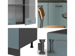 Vicco R-Line Singleküche Blau-Grau/Anthrazit 140 cm AP Marmor ohne E-Geräte