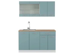 Vicco R-Line Singleküche Blau-Grau/Weiß 140 cm AP Eiche ohne E-Geräte