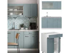 Vicco R-Line Singleküche Blau-Grau/Weiß 140 cm AP Eiche ohne E-Geräte