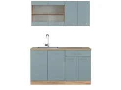 Vicco R-Line Singleküche Blau-Grau/Goldkraft Eiche 140 cm AP Eiche ohne E-Geräte