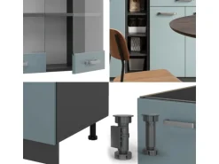 Vicco R-Line Singleküche Blau-Grau/Anthrazit 160 cm AP Marmor ohne E-Geräte