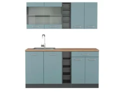 Vicco R-Line Singleküche Blau-Grau/Anthrazit 160 cm AP Eiche ohne E-Geräte