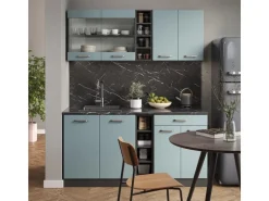 Vicco R-Line Singleküche Blau-Grau/Anthrazit 160 cm AP Eiche ohne E-Geräte