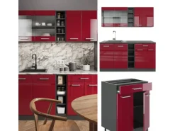 Vicco R-Line Singleküche Bordeaux Hochglanz/Anthrazit 160 cm ohne Arbeitsplatte ohne E-Geräte