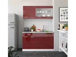 Vicco R-Line Singleküche Bordeaux Hochglanz/Weiß 140 cm AP Anthrazit ohne E-Geräte