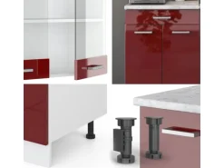 Vicco R-Line Singleküche Bordeaux Hochglanz/Weiß 140 cm AP Anthrazit ohne E-Geräte