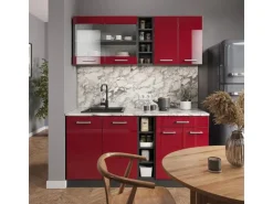 Vicco R-Line Singleküche Bordeaux Hochglanz/Anthrazit 160 cm AP Eiche ohne E-Geräte