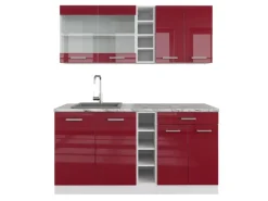 Vicco R-Line Singleküche Bordeaux Hochglanz/Weiß 160 cm AP Marmor ohne E-Geräte