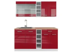 Vicco R-Line Singleküche Bordeaux Hochglanz/Weiß 160 cm AP Eiche ohne E-Geräte