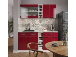 Vicco R-Line Singleküche Bordeaux Hochglanz/Weiß 160 cm AP Eiche ohne E-Geräte