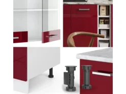 Vicco R-Line Singleküche Bordeaux Hochglanz/Weiß 160 cm AP Eiche ohne E-Geräte