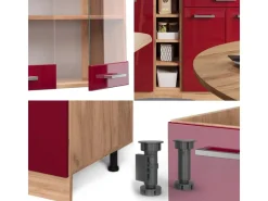 Vicco R-Line Singleküche Bordeaux Hochglanz/Goldkraft Eiche 160 cm AP Marmor ohne E-Geräte