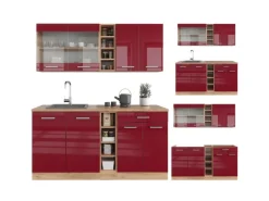 Vicco R-Line Singleküche Bordeaux Hochglanz/Goldkraft Eiche 160 cm ohne Arbeitsplatte ohne E-Geräte