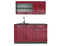 Vicco R-Line Singleküche Bordeaux Hochglanz/Anthrazit 140 cm AP Anthrazit ohne E-Geräte