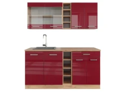 Vicco R-Line Singleküche Bordeaux Hochglanz/Goldkraft Eiche 160 cm AP Eiche ohne E-Geräte