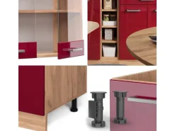 Vicco R-Line Singleküche Bordeaux Hochglanz/Goldkraft Eiche 160 cm AP Eiche ohne E-Geräte