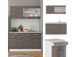 Vicco R-Line Singleküche Edelgrau 140 cm AP Marmor ohne E-Geräte