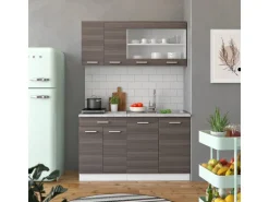 Vicco R-Line Singleküche Edelgrau 140 cm AP Marmor ohne E-Geräte