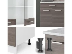 Vicco R-Line Singleküche Edelgrau 140 cm AP Marmor ohne E-Geräte