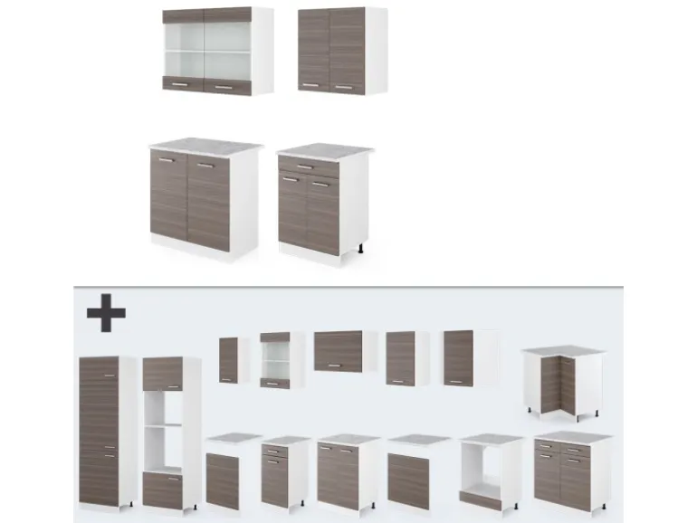 Vicco R-Line Singleküche Edelgrau 140 cm AP Marmor ohne E-Geräte