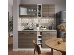 Vicco R-Line Singleküche Edelgrau/Weiß 160 cm AP Marmor ohne E-Geräte