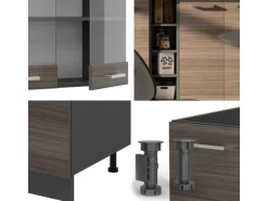 Vicco R-Line Singleküche Edelgrau/Anthrazit 160 cm ohne Arbeitsplatte ohne E-Geräte