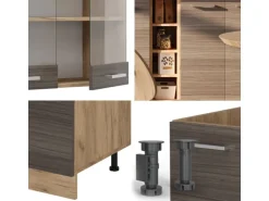 Vicco R-Line Singleküche Edelgrau/Goldkraft Eiche 160 cm ohne Arbeitsplatte ohne E-Geräte