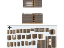 Vicco R-Line Singleküche Edelgrau/Goldkraft Eiche 160 cm ohne Arbeitsplatte ohne E-Geräte