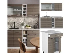 Vicco R-Line Singleküche Edelgrau/Weiß 160 cm ohne Arbeitsplatte ohne E-Geräte