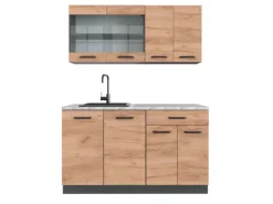 Vicco R-Line SingleKüche Goldkraft Eiche/Anthrazit 140 cm AP Marmor ohne E-Geräte