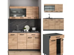 Vicco R-Line SingleKüche Goldkraft Eiche/Anthrazit 140 cm AP Marmor ohne E-Geräte