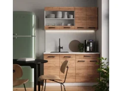 Vicco R-Line Singleküche Goldkraft Eiche/Weiß 140 cm AP Marmor ohne E-Geräte