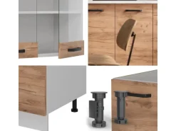 Vicco R-Line Singleküche Goldkraft Eiche/Weiß 140 cm AP Marmor ohne E-Geräte