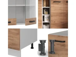 Vicco R-Line Singleküche Goldkraft Eiche/Weiß 160 cm AP Marmor ohne E-Geräte