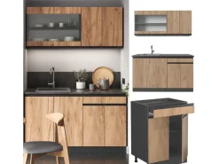 Vicco R-Line SingleKüche Goldkraft Eiche/Anthrazit 140 cm AP Eiche ohne E-Geräte