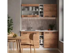 Vicco R-Line Singleküche Goldkraft Eiche/Weiß 160 cm ohne Arbeitsplatte ohne E-Geräte