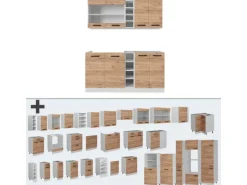 Vicco R-Line Singleküche Goldkraft Eiche/Weiß 160 cm ohne Arbeitsplatte ohne E-Geräte